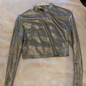 Shein silver turtle kneck crop top